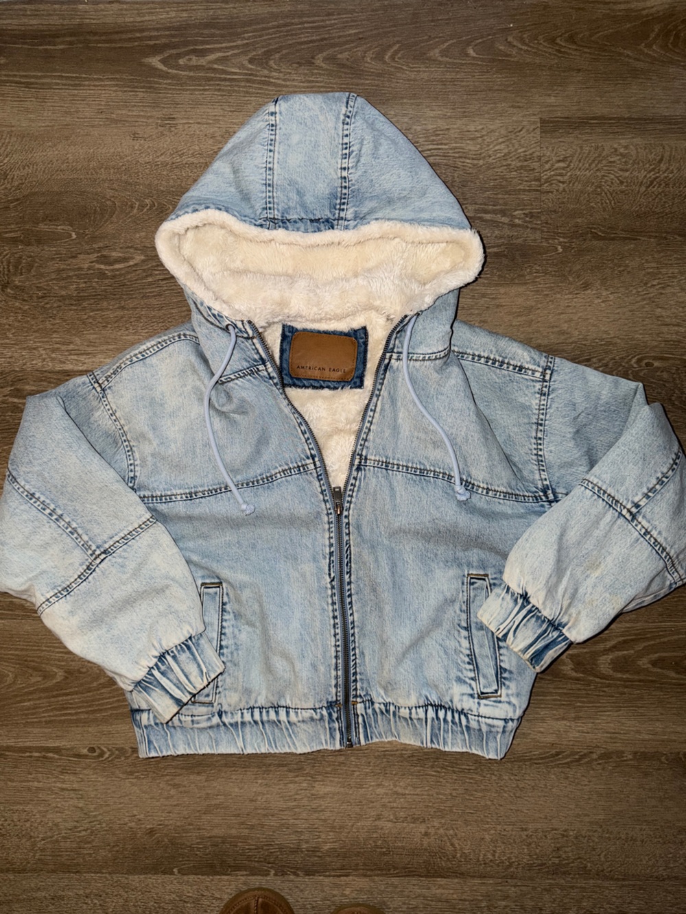 American Eagle Denim Cropped Bomber Jacket